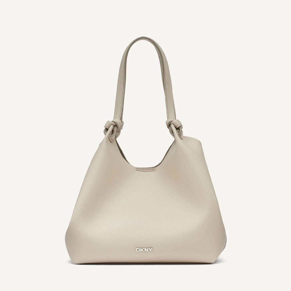DKNY Knotted Strap Pebbled Shoulder Bag in Light Beige